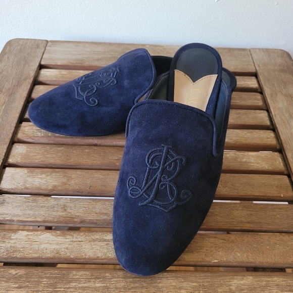 LAUREN Ralph Lauren Suede Slipper Flats EUC Size 6.5 Dark Midnight Slip On‎ - Picture 1 of 9
